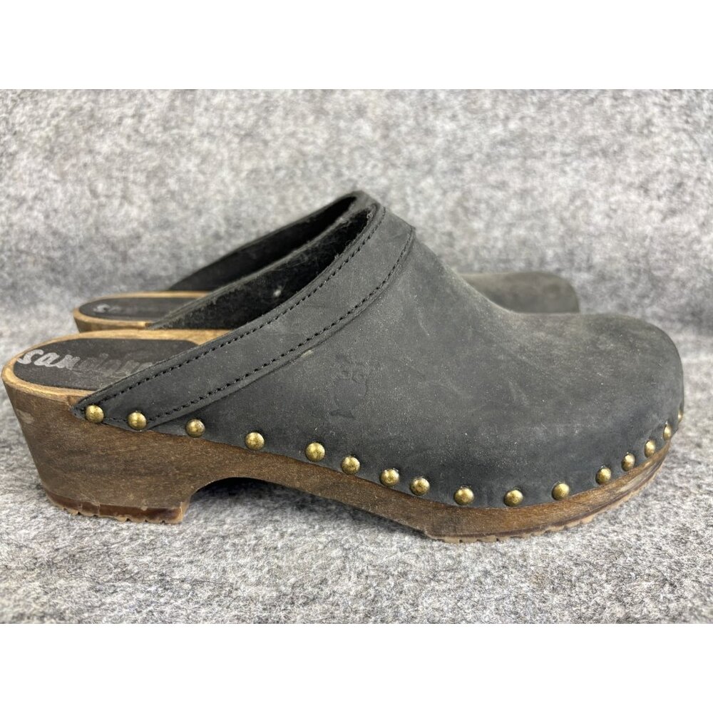 Black Studded Leather Clog Mules — Slip-On Comfort